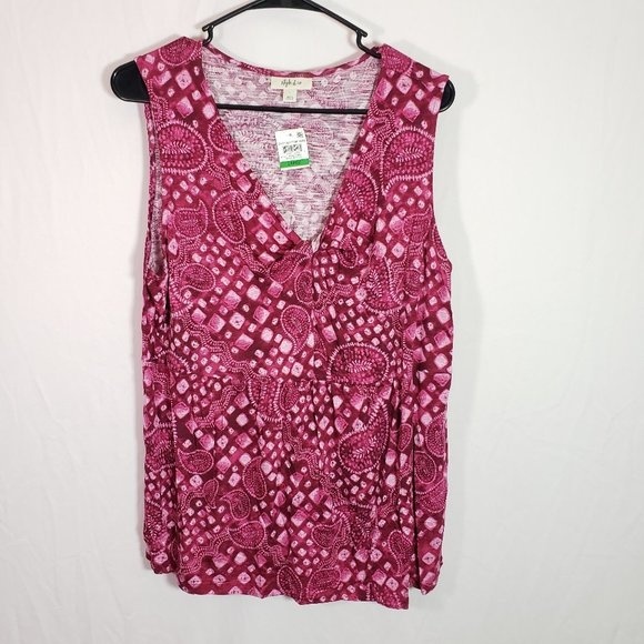 Style & Co. Tops - Style & Co Women’s Pleated V-Neck Blouse Large Casual Top Shirt